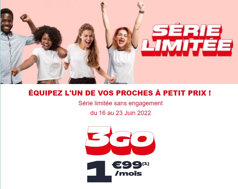 Moins de 2€ le forfait mobile 3GO DATA et voix mms illimités chez NRJ Mobile (Réseau Bouygues) 