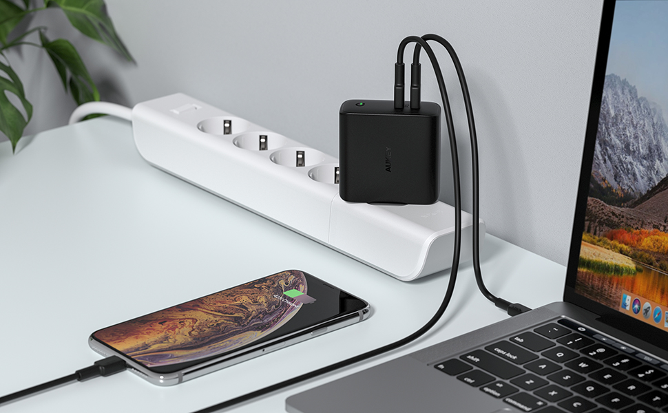 Chargeur USB C 60W AUKEY PA-D5, double USB C pour PC portables, smartphones, Switch à 38€24 @ Amazon