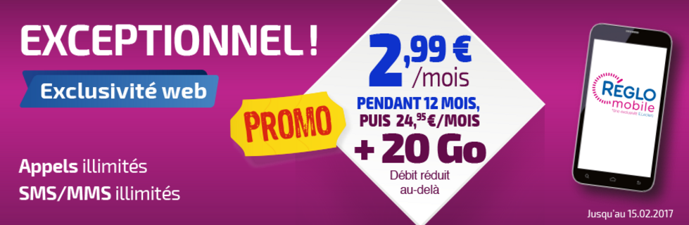 Forfait mobile Illimité 20GO à 2€99 pendant 1 an @ Leclerc Reglo Mobile