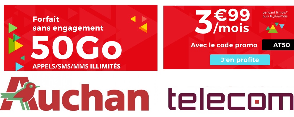Forfait smartphone 4G 10Go Auchan Telecom à 6,99€ à vie